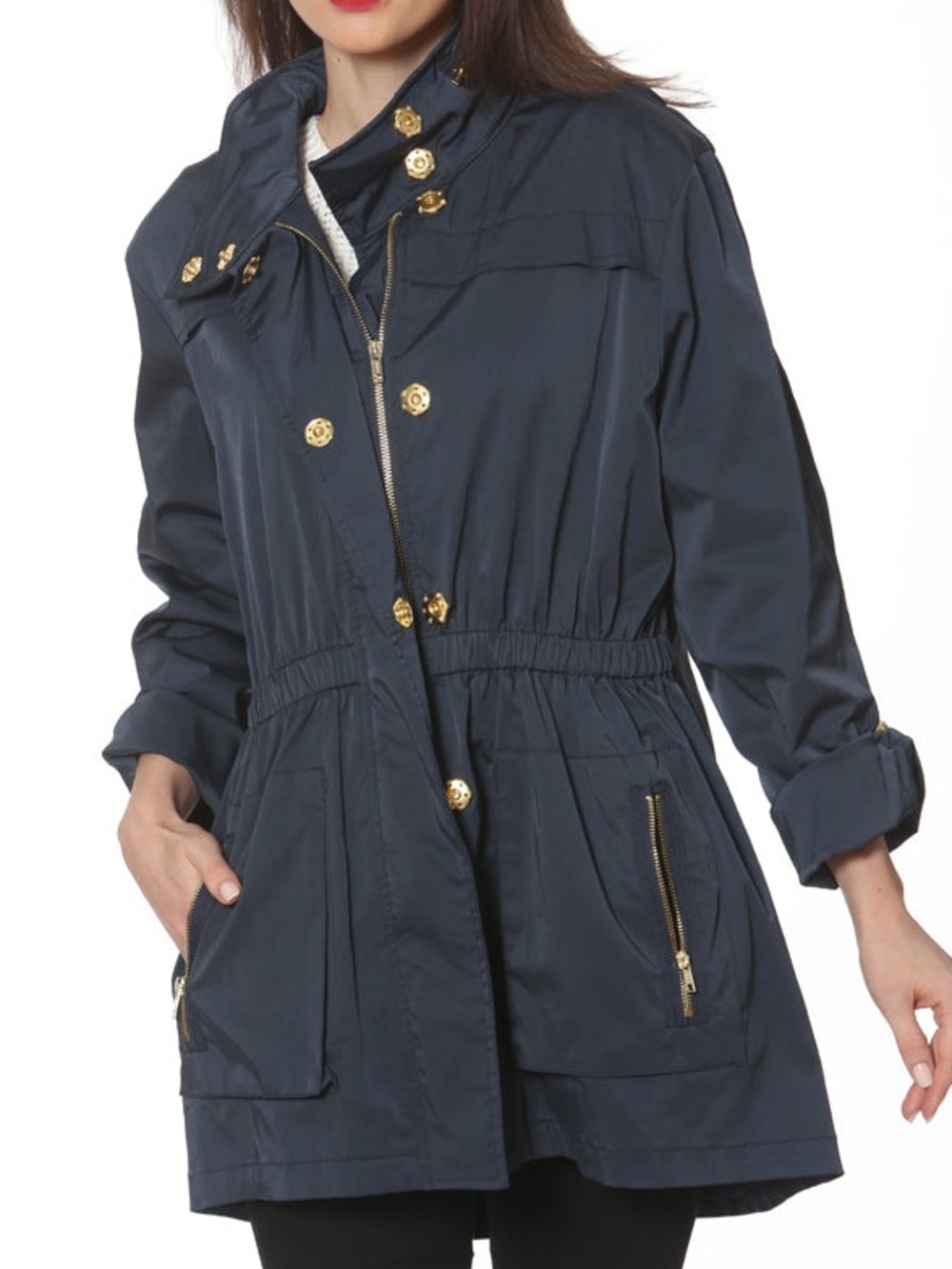 Ciao Milano Anna Navy Anorak Rain Jacket with Gold Hardware